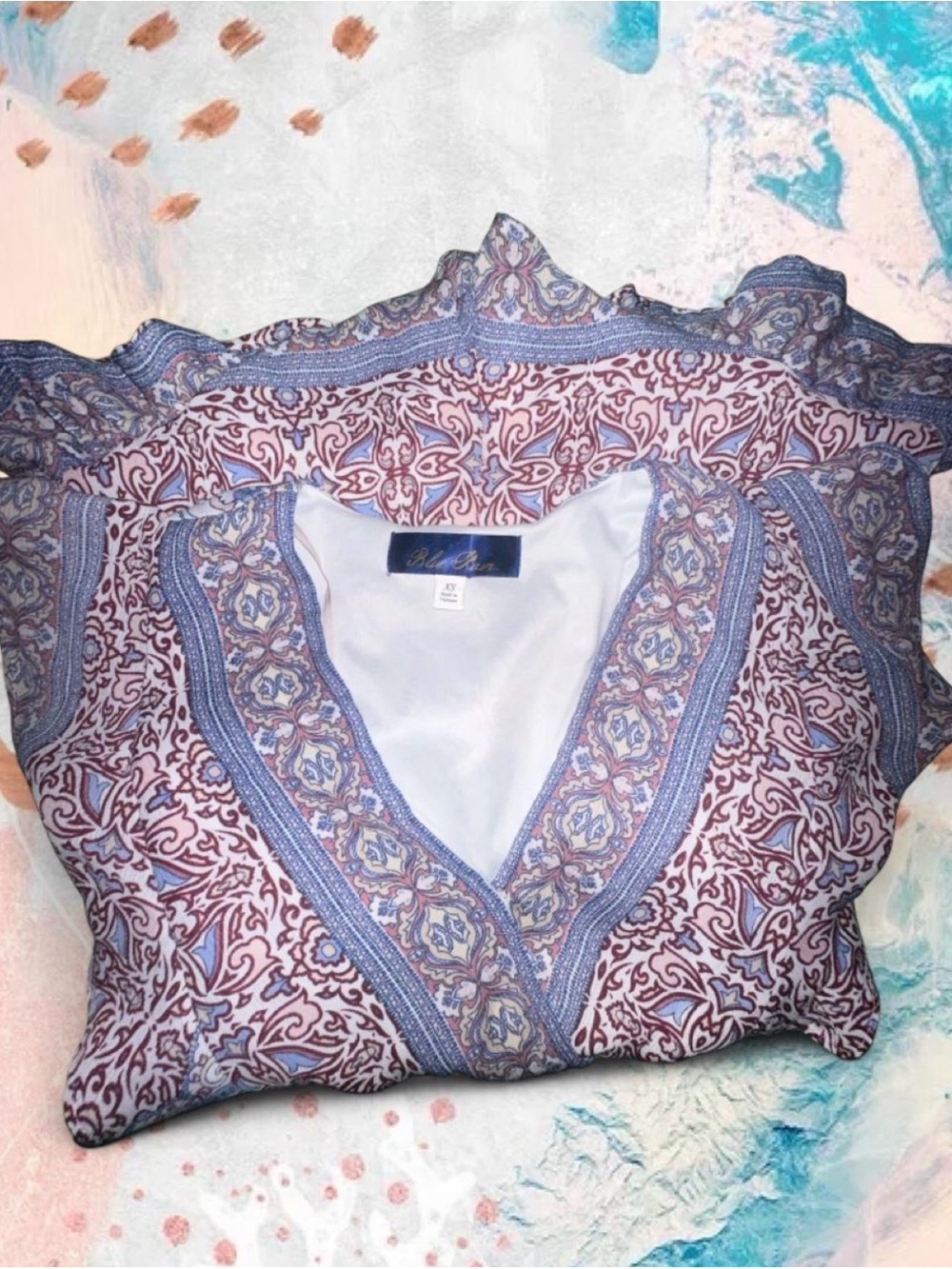 Blue Rain Blue and Cream Paisley V-Neck Romper